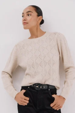 Cortefiel Jersey punto lentejuelas Beige Sale