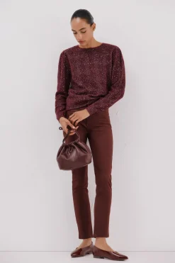 Cortefiel Jersey punto lentejuelas Granate Best