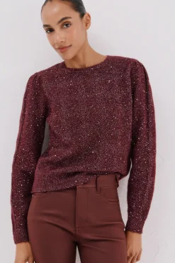 Cortefiel Jersey punto lentejuelas Granate Best