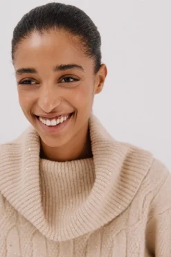 Cortefiel Jersey punto lentejuelas Beige New