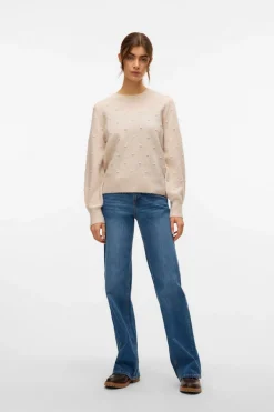 Vero Moda Jersey punto lunares con textura Beige Discount