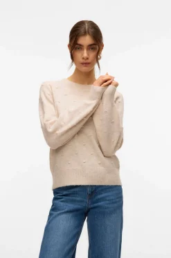 Vero Moda Jersey punto lunares con textura Beige Discount