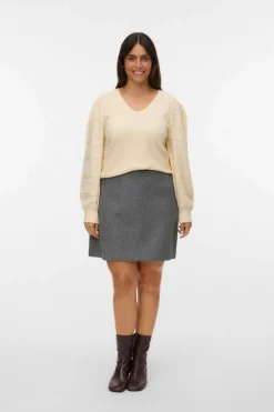 Vero Moda Curve Jersey punto manga encaje talla grande Beige Best