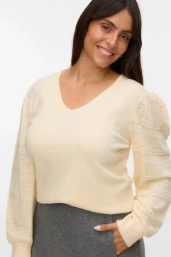 Vero Moda Curve Jersey punto manga encaje talla grande Beige Best