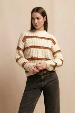 Slowlove Jersey punto perlado rayas Marfil Sale