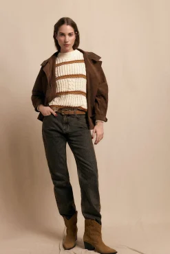 Slowlove Jersey punto perlado rayas Marfil Sale