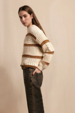 Slowlove Jersey punto perlado rayas Marfil Sale