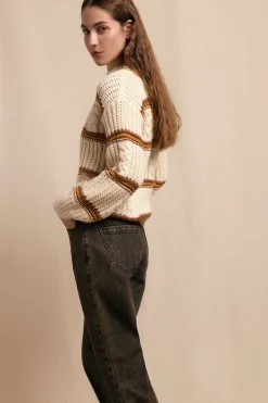 Slowlove Jersey punto perlado rayas Marfil Sale