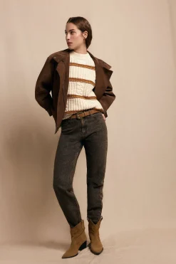 Slowlove Jersey punto perlado rayas Marfil Sale