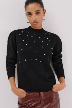 Cortefiel Jersey punto perlas Negro New