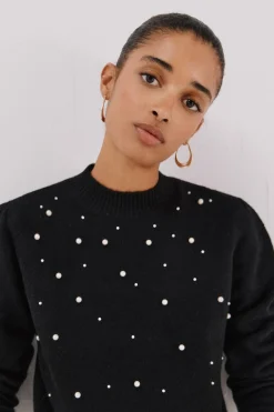 Cortefiel Jersey punto perlas Negro New