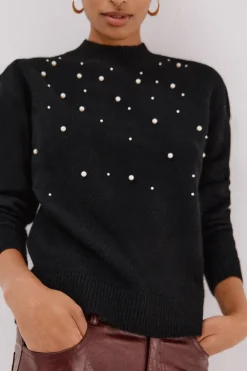 Cortefiel Jersey punto perlas Negro New