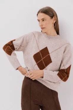 Cortefiel Jersey punto rombos Beige Outlet