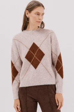 Cortefiel Jersey punto rombos Beige Outlet