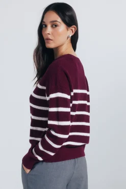 Springfield Jersey rayas algodón burdeos Outlet