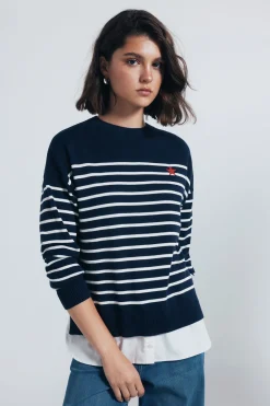 Springfield Jersey rayas combinado detalle bordado azul Hot