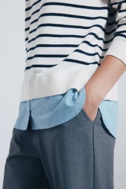 Springfield Jersey rayas combinado detalle bordado nude Best