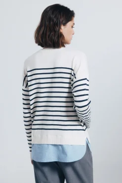 Springfield Jersey rayas combinado detalle bordado nude Best