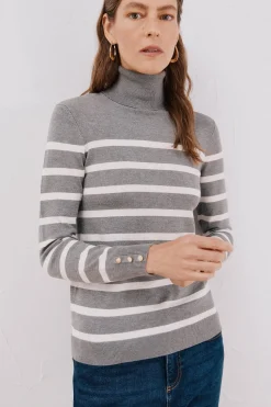 Cortefiel Jersey rayas cuello vuelto Gris Hot