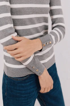 Cortefiel Jersey rayas cuello vuelto Gris Hot