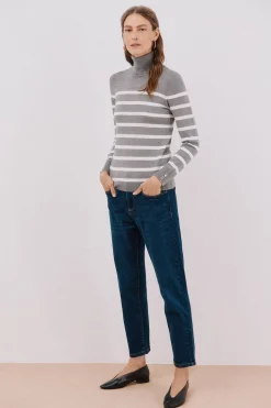 Cortefiel Jersey rayas cuello vuelto Gris Hot