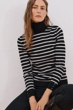 Cortefiel Jersey rayas cuello vuelto Negro Outlet