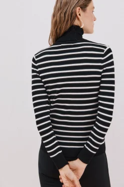 Cortefiel Jersey rayas cuello vuelto Negro Outlet