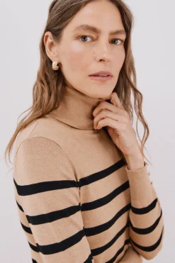 Cortefiel Jersey rayas cuello vuelto Beige New