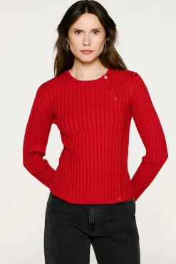 Selected Jersey rib abotonado slim fit. Rojo Sale