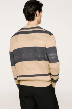 Selected Jersey rib rayas 100% algodón orgánico. Beige Sale