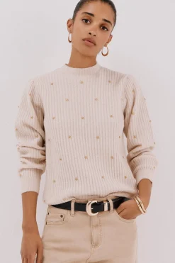 Cortefiel Jersey tachas doradas Beige Sale