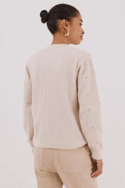 Cortefiel Jersey tachas doradas Beige Sale