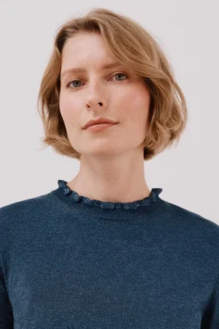 Cortefiel Jersey volante cuello Azul Clearance