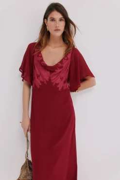 Hoss Intropia Laura. Vestido midi Granate Clearance