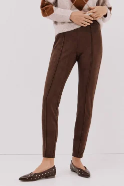 Cortefiel Legging de mujer de efecto ante Marr&oacute;n oscuro New