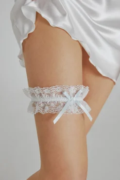 Ivette Bridal Liga bordada con lazada en blanco marfil New