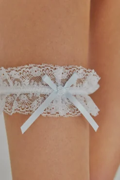 Ivette Bridal Liga bordada con lazada en blanco marfil New