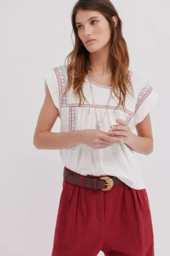 Hoss Intropia Malena. Camiseta bordada Beige