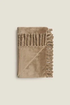 Textura Manta polar flecos marr&oacute;n Outlet