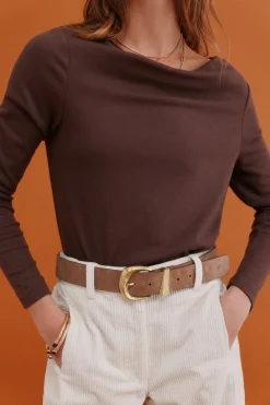 Hoss Intropia Mirta. Camiseta con escote drapeado Marron oscuro Outlet