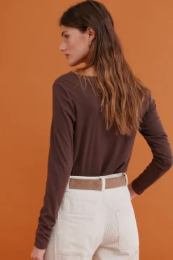 Hoss Intropia Mirta. Camiseta con escote drapeado Marron oscuro Outlet