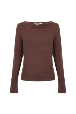 Hoss Intropia Mirta. Camiseta con escote drapeado Marron oscuro Outlet