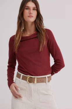 Hoss Intropia Mirta. Camiseta con escote drapeado Granate Discount