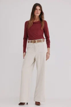 Hoss Intropia Mirta. Camiseta con escote drapeado Granate Discount