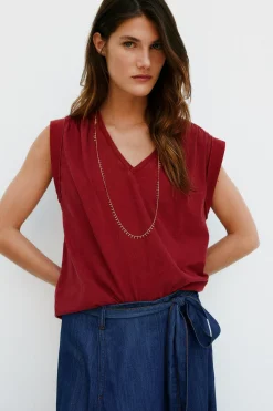 Hoss Intropia Mónica. Camiseta con pliegues Granate Outlet