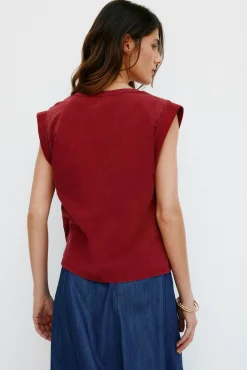 Hoss Intropia Mónica. Camiseta con pliegues Granate Outlet