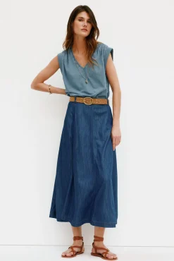 Hoss Intropia Mónica. Camiseta con pliegues Azul Best