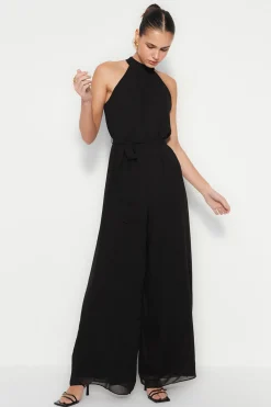 Trendyol Mono largo de gasa negro Discount