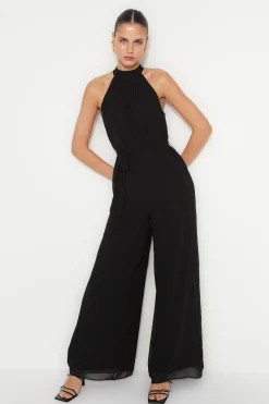 Trendyol Mono largo de gasa negro Discount