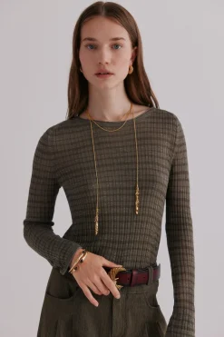 Hoss Intropia Nadine. Top estampado a rayas Kaki